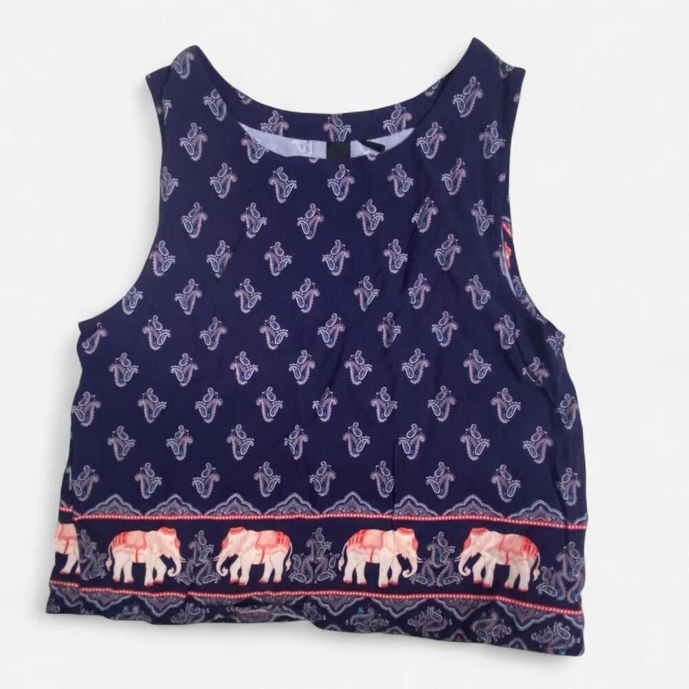 Elephants in Pink and Orange on Blue Paisley Cropped Tank from Factorie S
